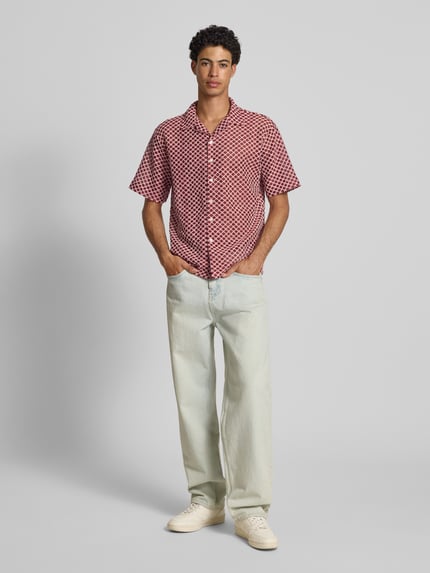 Redefined Rebel Boxy fit vrijetijdsoverhemd met ajourpatroon, model 'ZANDER' Rood - 1