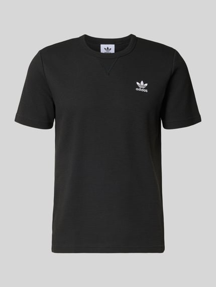 Produktfoto, Regular Fit T-shirt met katoen van adidas Originals in look: effen zwart met gestikt logo, ronde hals, korte mouw, wafelstructuur