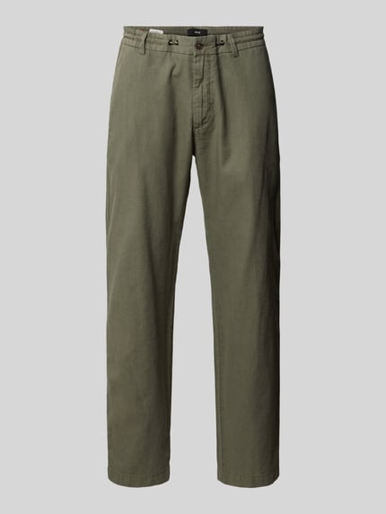 Produktfoto, Hose aus Leinen-Baumwoll-Mix mit Tunnelzug von CINQUE in Olivgrün, Regular-Fit, sichtbare Eingrifftaschen, Modell 'Juli'.