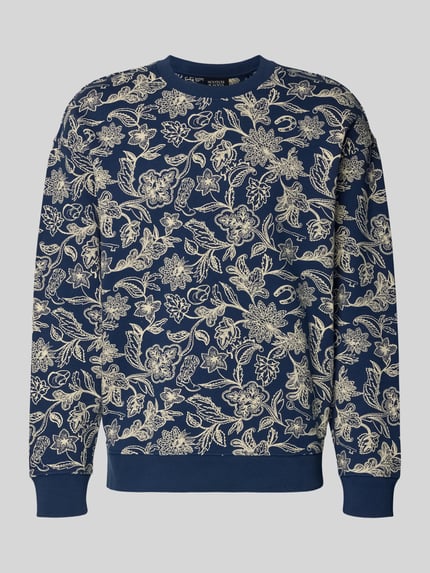 Produktfoto, Sweatshirt im Allover-Look mit Rundhalsausschnitt von Scotch & Soda aus puur katoen in regular fit, all-over look, ronde hals, ruglengte maat M 67 cm, mouwlengte maat M 68 cm, donkerblauw met lichte bloemenprint, zachte textuur