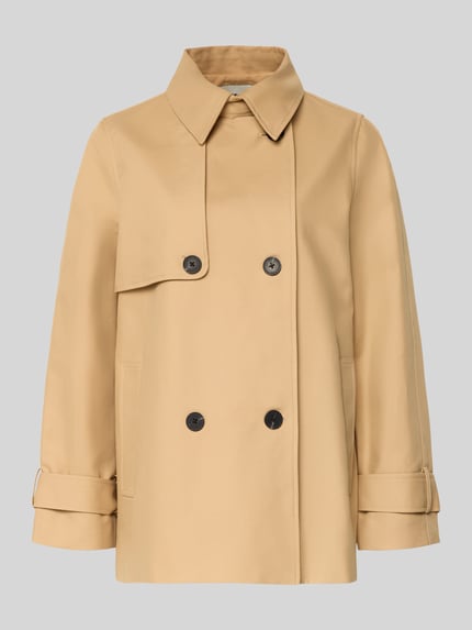 Produktfoto, Trenchcoat mit Ärmelriegeln von Stefanel aus reiner Baumwolle in Beige, Zweireiher, Umlegekragen, Regular Fit, glatte Textur
