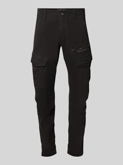 Produktfoto, Slim Fit broek uit katoenmix in cargo-look van PME Legend, heren, zwart met opgestikte zakken, knoop- en ritssluiting, Bandwijdte maat 32/32: 44 cm, Binnenbeenlengte maat 32/32: 80 cm