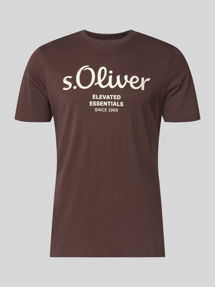 Produktfoto, Regular Fit T-Shirt aus reiner Baumwolle von s.Oliver RED LABEL, Optik: Unifarben, Label-Print, Rundhals, Kurzarm, Jersey, glatte Struktur, Farbe Braun