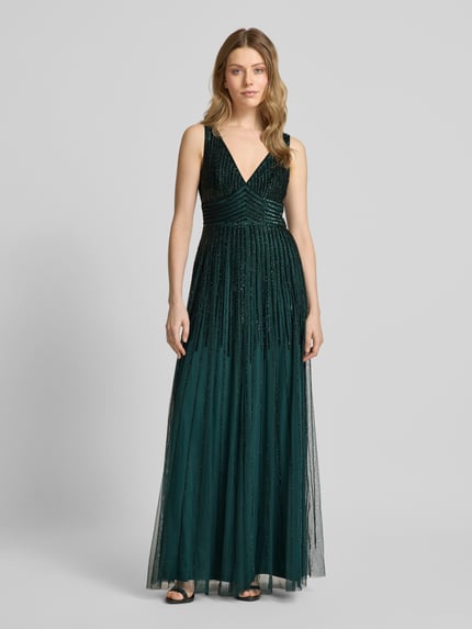Lace & Beads Abendkleid mit tiefem V-Ausschnitt Dunkelgruen 4