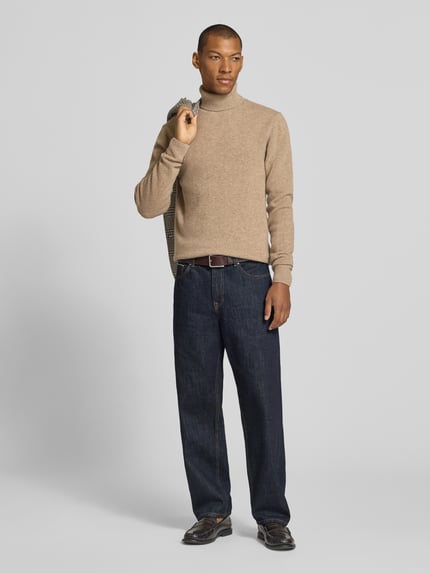 Casual Friday Slim Fit Rollkragenpullover aus Woll-Mix Modell 'Karl' Camel Melange 1