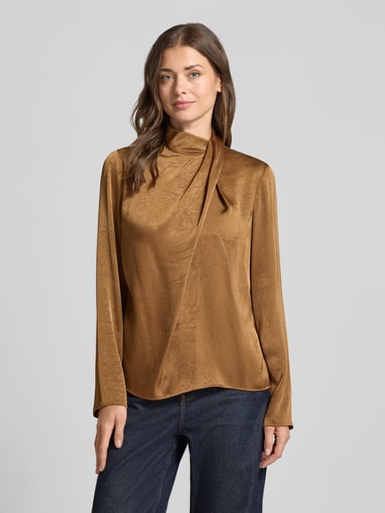 Jake*s Collection Regular fit blouse met lange mouwen van satijn Camel - 4