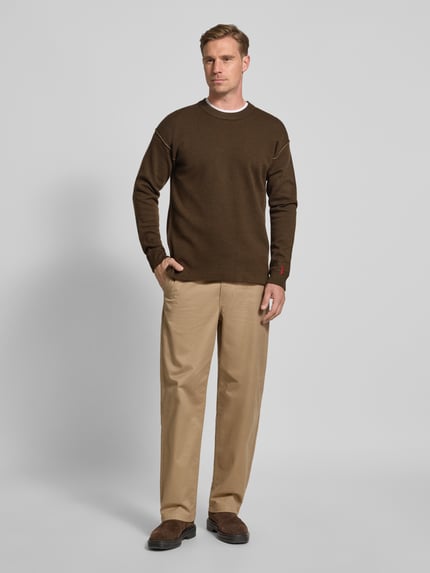 Scotch & Soda Regular fit gebreide pullover van mix van katoen en wol Donkerbruin - 1