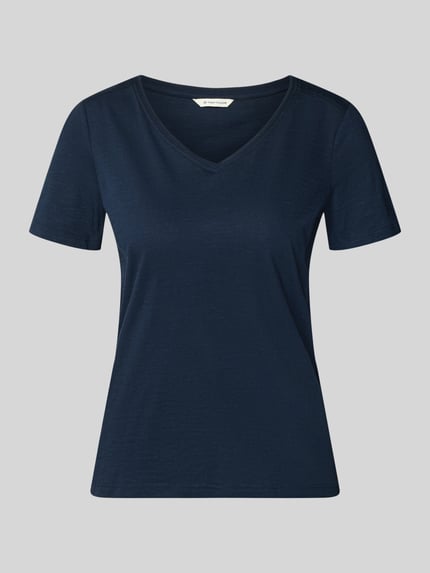 Productfoto, Regular Fit T-shirt uit puur katoen van Tom Tailor, dames T-shirt in look: effen, V-hals, korte mouw, materiaalverwerking: gevlamd garen