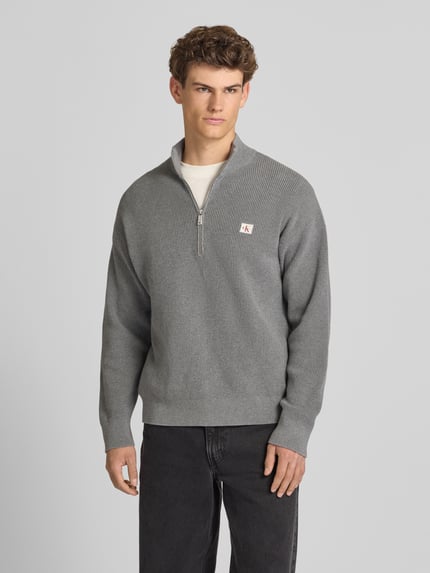 Calvin Klein Jeans Loose Fit Troyer mit gerippten Abschlüssen Mittelgrau 4