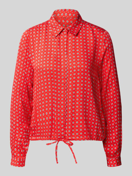 Produktfoto, Regular Fit Bluse aus Viskose im Allover-Look von Milano Italy in Rot mit weißem kreisförmigem Muster, Knopfleiste, Tunnelzug