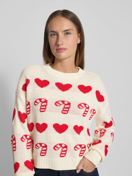 VERO MODA Regular Fit Weihnachtspullover mit Rundhalsausschnitt Modell 'CANDYHEARTS' Offwhite 3