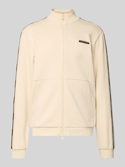 Produktfoto, Sweatjacke mit Stehkragen und Zweiwege-Reißverschluss von EA7 Emporio Armani, cremefarben, Regular Fit, Eingrifftaschen, Label-Detail, glatte Textur