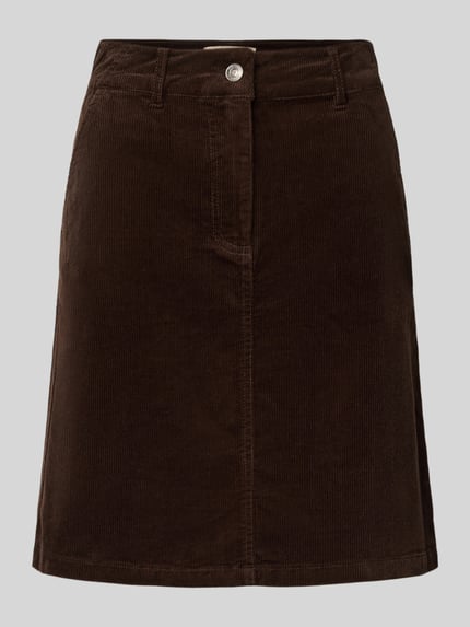 Productfoto, minirok uit mix van katoen en elastaan met corduroy, A-lijn, Model 'Cordy' van FREE/QUENT, bruine tint, bandwijdte maat S 38 cm, totale lengte maat S 50 cm
