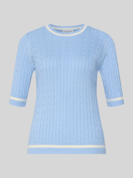 Produktfoto, Strickpullover mit gerippten Abschlüssen von Christian Berg Woman aus Baumwoll-Mix in Hellblau mit weißen Details, Regular Fit.