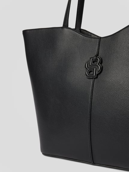 Productfoto, Shopper met Logo Detail van BOSS in effen kleuren, ritssluiting, indeling met open binnenzak en binnenzak met rits, draagoptie met 2 draagbanden, structuur lederlook
