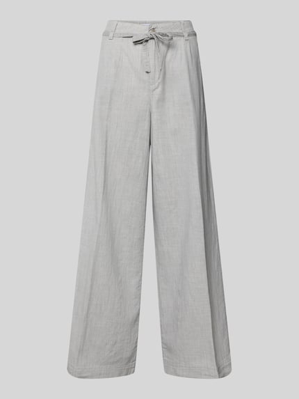 Produktfoto, spodnie materiałowe Wide Fit Stoffhose mit Bügelfalten Modell 'Livia' z kantami z bawełny od Angels, szare, wpuszczane kieszenie, szerokość w rozmiarze 36/32: 41 cm, długość wewnętrzna nogawki: 88 cm, zapięcie na guzik i zamek błyskawiczny