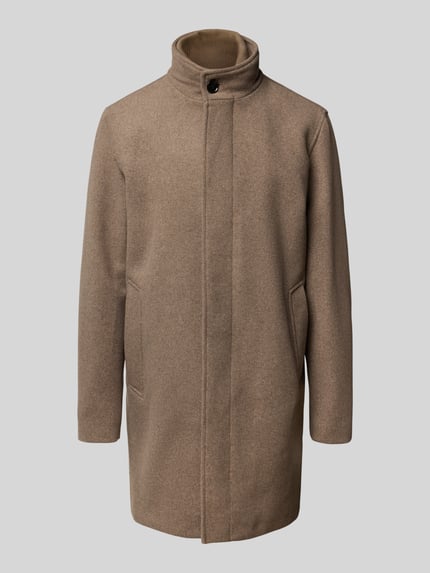 JACK & JONES Premium Lange jas van wolmix met opstaande kraag en steekzakken Taupe - 2