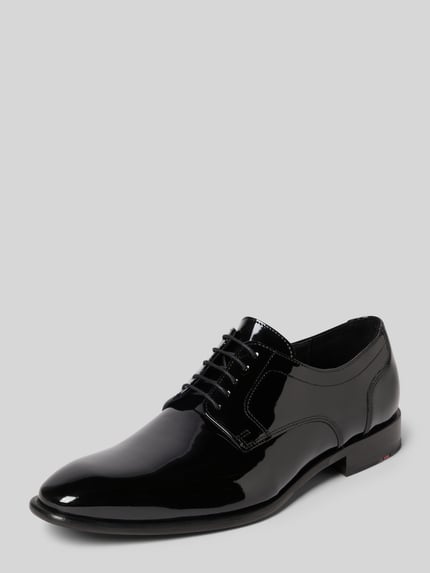 Productfoto, Derby-schoenen van echt leer model 'LENO' van Lloyd, afgeronde vorm, glanzend zwart, gladde zool, vetersluiting