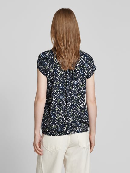 Tom Tailor Loose fit blouse met korte mouwen van pure viscose met all-over motief Donkerblauw - 5