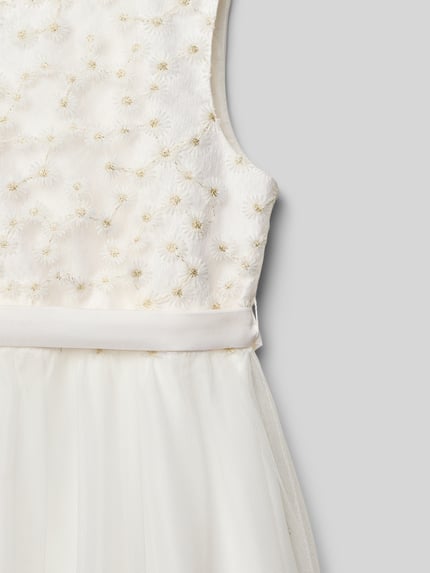 Productfoto, Regular Fit Kleid met florale details van Une Hautre Couture, katoenmix, crèmekleurig, strik, knopen, onderjurk