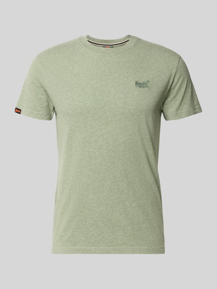 Produktfoto, Regular Fit T-Shirt mit Logo-Stitching von Superdry aus reiner Baumwolle in Hellgrün, Rundhalsausschnitt, glatte Textur