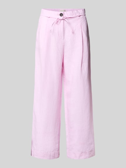 Produktfoto, Leinenhose mit Bindegürtel von Christian Berg Woman in zartem Rosa, weites Bein, Knopfverschluss, reine Leinenstruktur
