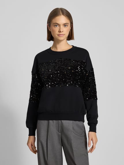 PIECES Regular fit sweatshirt van katoenmix met pailletten, model 'NANCY' Zwart - 4