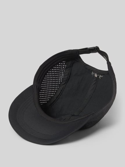 Produktfoto, czarna czapka z daszkiem z nylonu z nadrukiem z logo, regulowana długość, model 'NYLON LIGHTWEIGHT' od HALO