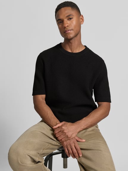 HUGO relaxed fit gebreide pullover van pure katoen model 'SAFFON' Zwart - 3
