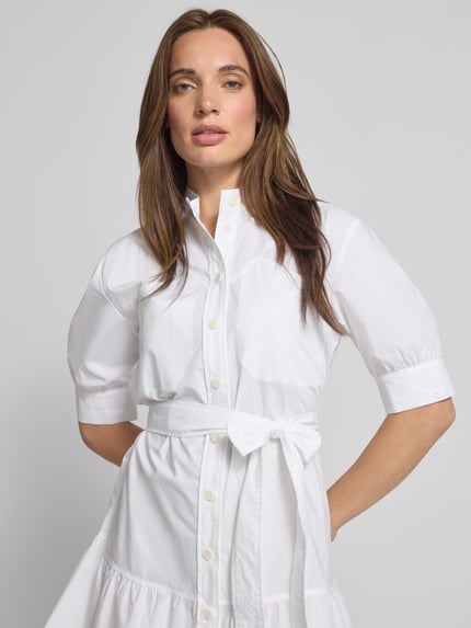 Liu Jo White Hemdblusenkleid mit Stehkragen und Bindegürtel Weiss 3