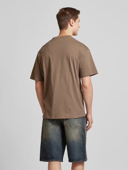 JACK & JONES T-shirt met geribde ronde hals, model 'BRADLEY' Lichtbruin - 5