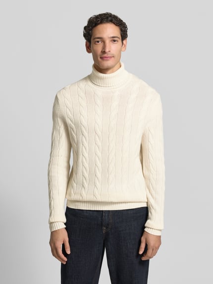 Christian Berg Men Slim gebreide pullover met kabelpatroon Offwhite gemêleerd - 4