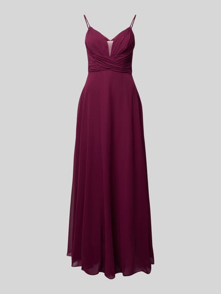 Productfoto, Regular Fit Abendkleid mit gelegten Falten van Laona in diep bordeauxrood, elegante plooien, V-hals, spaghetti bandjes
