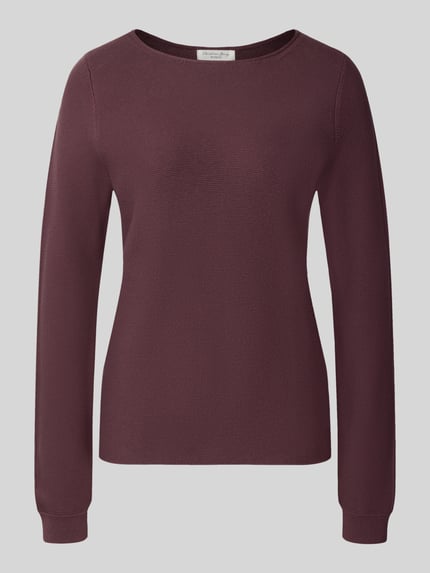 Produktfoto, Pullover aus reiner Baumwolle in Strick-Optik von Christian Berg Woman in Bordeauxrot, Rundhalsausschnitt, körpernahe Passform, schlichte Struktur