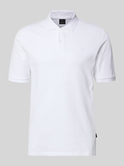 Produktfoto, biała koszulka polo Slim Fit Poloshirt mit Stitching od Jack & Jones Premium, czysta bawełna, krój slim fit, haft, listwa guzikowa, długość tyłu w rozmiarze M: 70 cm