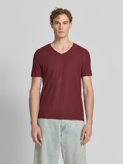 MCNEAL T-shirt met V-hals en rolzoom Donkerrood - 4
