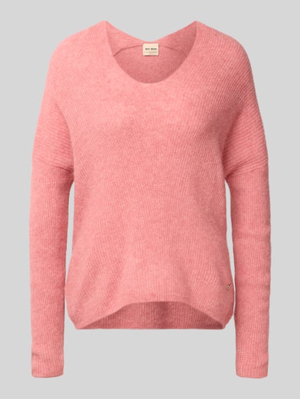 Produktfoto, Regular Fit Pullover aus Woll-Alpaka-Mix Modell 'Thora' von MOS MOSH, elastyczna mieszanka wełny i alpaki, krój regular fit, imitacja dzianiny, okrągły dekolt, długość tyłu w rozmiarze S: 63 cm, długość rękawów w rozmiarze S: 77 cm, sweter damski, kolor różowy, miękka faktura