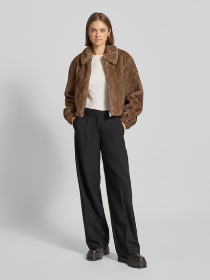 ONLY Regular fit jack van imitatiebont met platte kraag, model 'MADELINA' Taupe - 1