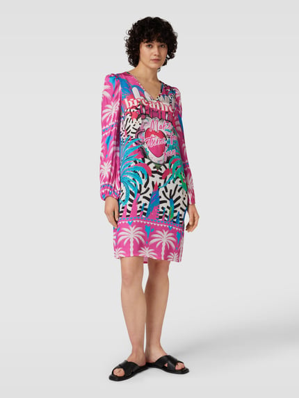 miss goodlife Knielange jurk met V-hals van viscose Felroze - 1