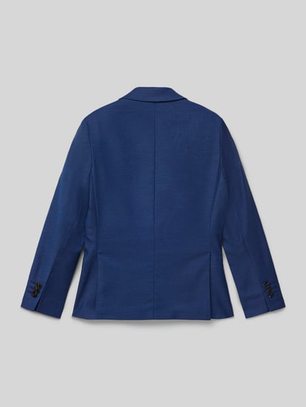 Produktfoto, Żakiet z mieszanki materiałów z mieszanką wełny lana, krój regular fit, kołnierz z połami, model 'SOLARIS' od Jack & Jones, zapięcie na guzik, długość tyłu 49 cm, szerokość ramion 31 cm, długość rękawów 45 cm, kolor granatowy, tekstura gładka.