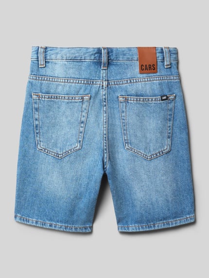 Productfoto, Straight Fit Shorts met logopatch van CARS JEANS voor kinderen in lichtblauw denim, puur katoen, 5-pocketmodel, knoop- en ritssluiting, bandwijdte maat 140: 33 cm, binnenbeenlengte maat 140: 17 cm