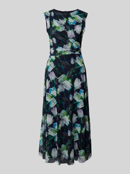 SWING Cocktailjurk met bloemenmotief Donkerblauw - 2