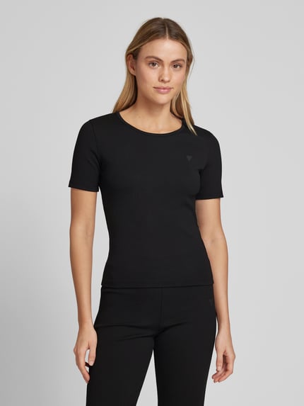 GUESS Activewear T-shirt met geribde ronde hals, model 'STEFFI' Zwart - 4