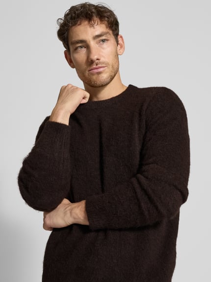 Selected Relaxed fit gebreide pullover met wol, model 'RAI BRUSHED' Middenbruin - 3
