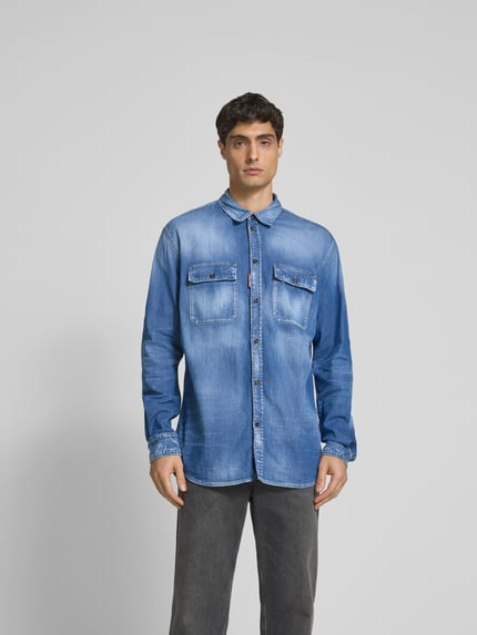 Dsquared2 Koszula jeansowa o kroju regular fit z kieszeniami na piersi Niebieski 4