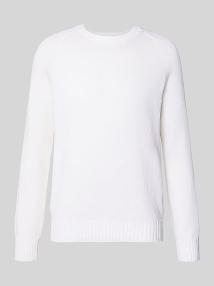 Productfoto, Strickpullover aus Baumwoll-Kaschmir-Mix mit Rundhalsausschnitt van GRAN SASSO, slim fit, bouclé-look, witte kleur, herentrui