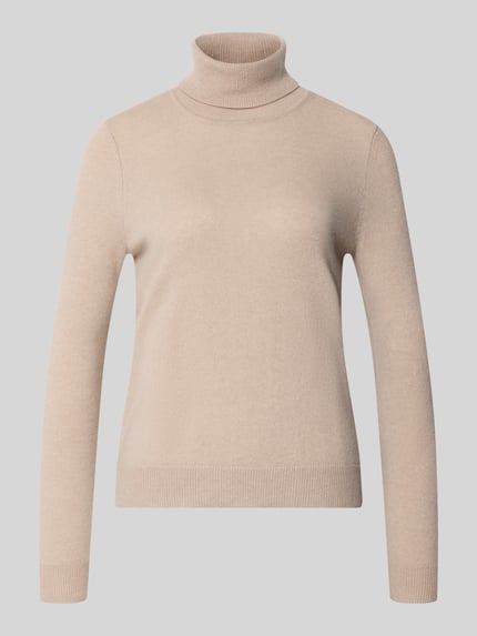 Produktfoto, Regular Fit Rollkragenpullover aus reinem Kaschmir von Christian Berg Woman in Beige mit geripptem Kragen und Abschlüssen, langärmlig