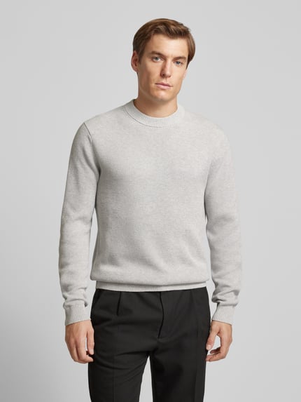 Selected Regular fit gebreide pullover van puur katoen model 'DANE' Lichtgrijs gemêleerd - 4