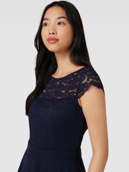 VM by Vera Mont Knielanges Cocktailkleid mit Häkelspitze Dunkelblau 3