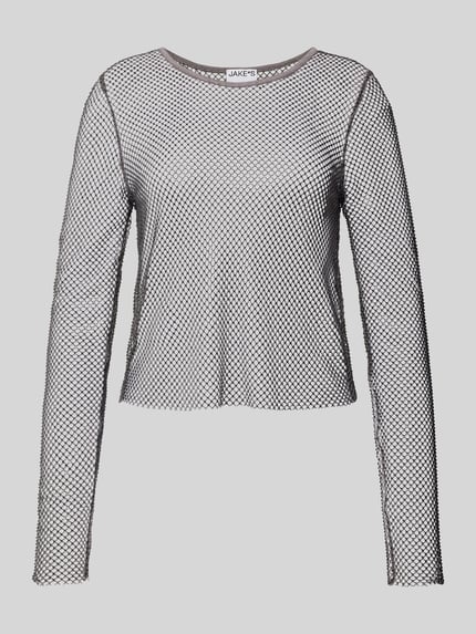 Jake*s Casual Kort shirt met lange mouwen en broderie anglaise Antraciet - 2